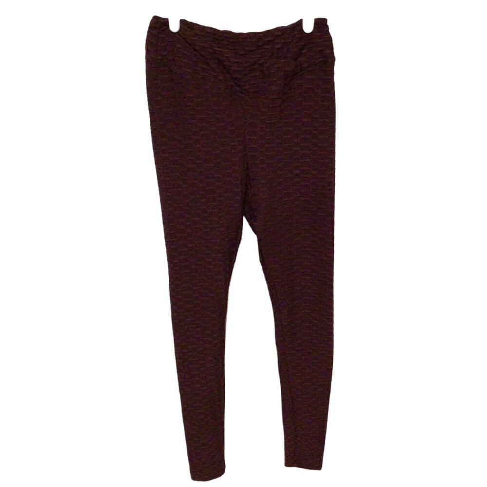 Justify Women's Burgundy & Black Textured Stretch Leggings Size Medium